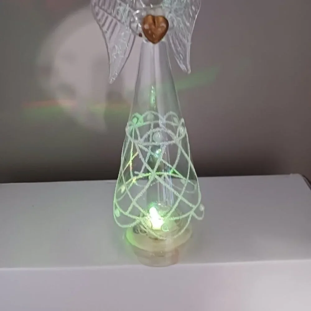 Angel light up  glass ornament glass with gold heart